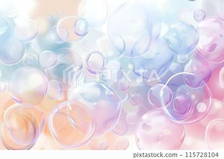 A background with pastel colored bubbles floating in the air, creating an ethereal and dreamy atmosphere soft pinks, blues, purples suitable for a romantic or whimsical theme. in the style of cartoon. A background with pastel colored bubbles floating in the air, creating an ethereal and dreamy atmosphere soft pinks, blues, purples suitable for a romantic or whimsical theme. in the style of cartoon. 115728104