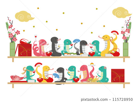 2025 Year of the Snake Banquet Illustration for New Year's Cards 2025 Year of the Snake Banquet Illustration for New Year's Cards 115728950