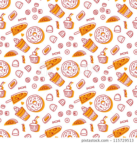 Seamless pattern with sweets. 115729513