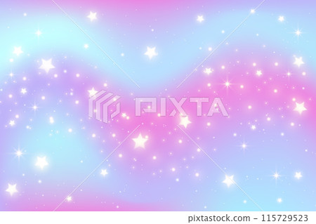 Pink unicorn sky with stars. Cute purple pastel background. Fantasy dreaming galaxy and magic wavy space with fairy light. Vector illustration Pink unicorn sky with stars. Cute purple pastel background. Fantasy dreaming galaxy and magic wavy space with fairy light. Vector illustration 115729523