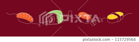 Sushi and roll set linear style red Sushi and roll set linear style red 115729568