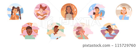 Dreaming People Characters with Their Heads in Clouds Having Fancy Imagination Vector Set Dreaming People Characters with Their Heads in Clouds Having Fancy Imagination Vector Set 115729760