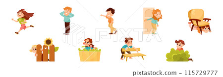 Kids Playing Hide and Seek Game Have Fun Vector Set Kids Playing Hide and Seek Game Have Fun Vector Set 115729777