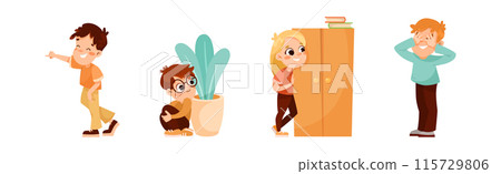 Kids Playing Hide and Seek Game Have Fun Vector Set 115729806