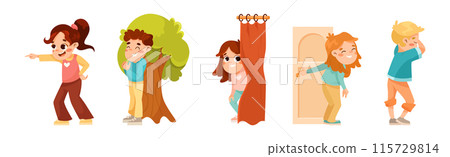 Kids Playing Hide and Seek Game Have Fun Vector Set Kids Playing Hide and Seek Game Have Fun Vector Set 115729814