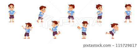 Funny Little Boy Expressing Emotion Vector Illustration Set 115729817