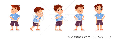 Funny Little Boy Expressing Emotion Vector Illustration Set 115729823