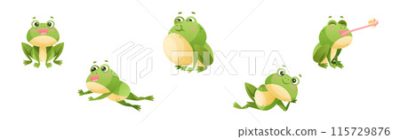 Cute Green Frog or Toad Character with Folded Limbs Vector Set Cute Green Frog or Toad Character with Folded Limbs Vector Set 115729876