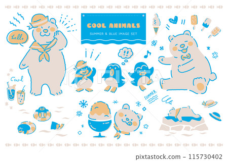 Polar bear and penguin cool retro color set 115730402