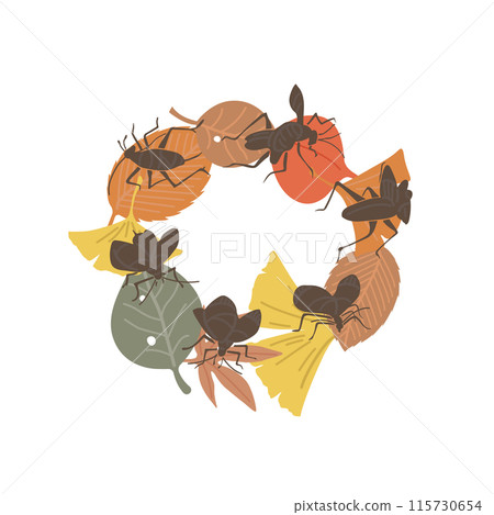 秋天落葉和鐘形甲蟲的插圖（彩色） 115730654