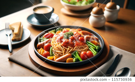 Brunch Spaghetti with Tomato Sauce: With Seasonal Vegetables 115730936