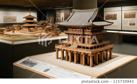 Display of historical Japanese architectural models Display of historical Japanese architectural models 115730943