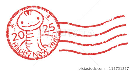 可愛的郵票風格蛇插畫，蛇年賀年片素材（郵戳風格） 115731257