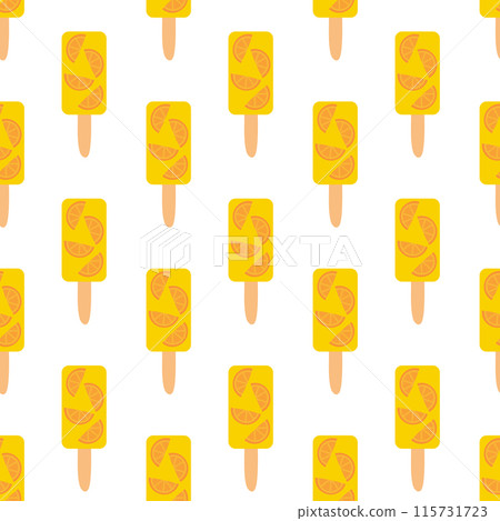 Seamless pattern. Ice cream with orange slice on stick. Summer time sweet food background. Vector flat illustration. 115731723