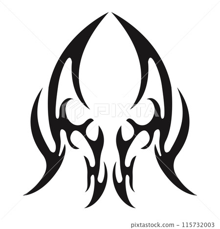 Neo tribal y2k wings flame aesthetic tattoo gothic cover, fire or wings abstract silhouette isolated on background. Divider, border, cyber body ornament, neotribal web goth decoration 115732003