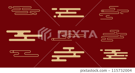 Asian gold cloud set, traditional abstract collection isolated on red background. Chinese decoration for celebration. Asian gold cloud set, traditional abstract collection isolated on red background. Chinese decoration for celebration. 115732004