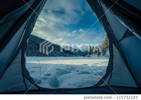 Embracing Snowy Serenity: Tent View 115732143
