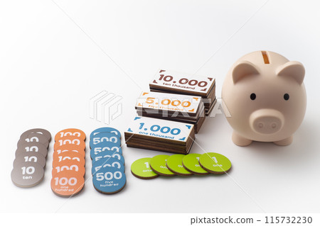Toy money and piggy bank 115732230