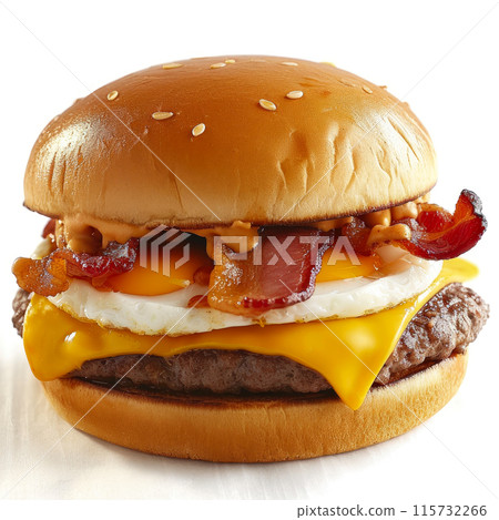 Savory Burger Delight: Egg and Bacon Bliss Savory Burger Delight: Egg and Bacon Bliss 115732266