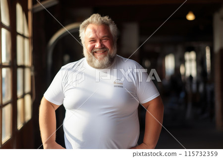 Smiling 55-Year-Old Man in Gym Attire 115732359