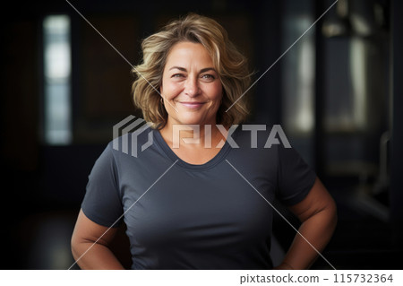 Radiant Middle-Aged Woman in T-Shirt Embracing Fitness 115732364