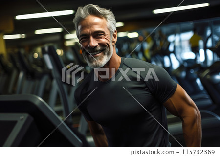 Fitness Enthusiast: Smiling 55-Year-Old Man at the Gym 115732369