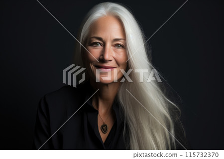 Radiant 55-Year-Old: Long White Hair Elegance 115732370