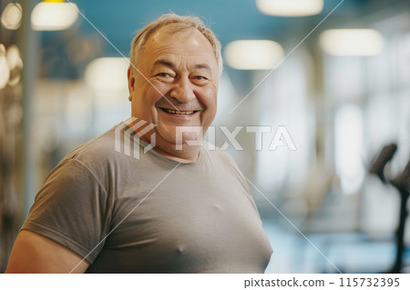 Healthy Lifestyle: Smiling Middle-Aged Man Exercising 115732395
