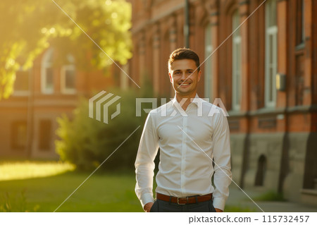 Successful Entrepreneur Embracing New Office Venture 115732457