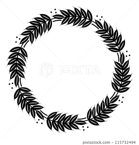 Rye, barley or wheat round frame or wreath on white background. 115732494