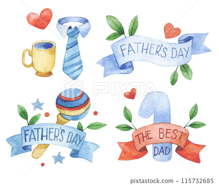 watercolor drawing, set of congratulations for Father's Day. cute cards watercolor drawing, set of congratulations for Father's Day. cute cards 115732685
