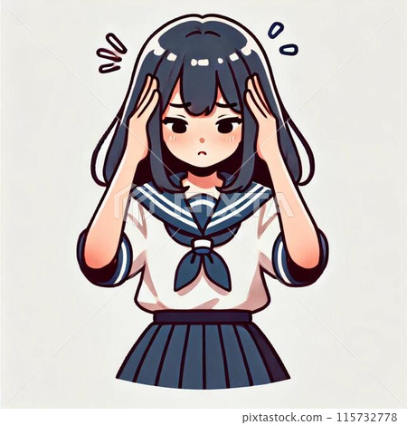 A high school girl holding her head in trouble 115732778