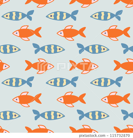 Cute Fishes Doodle Seamless Pattern Background 115732870