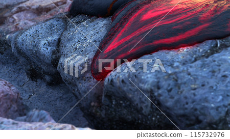 Glowing Molten Lava on Rugged Rock Surface 115732976