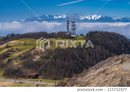 View of the Northern Alps from Ogato in Utsukushigahara Plateau 115732977