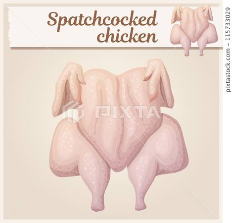 Raw spatchcocked chicken illustration. Cartoon vector icon 115733029
