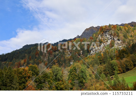 View of landscape furi mountain in autumn season from cable car in zermatt, swiss 115733211