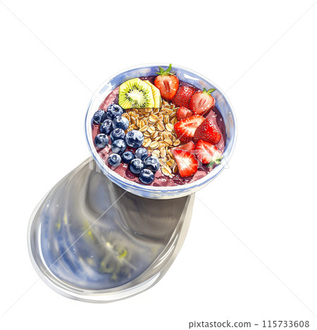 Acai bowl watercolor illustration on white background Acai bowl watercolor illustration on white background 115733608