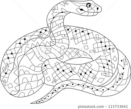 Zentangle snake. Hand drawn decorative vector illustration for coloring book. 115733642