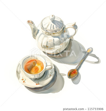 Watercolor illustration of tea on white background 115733906