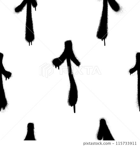 Seamless pattern of sprayed graffiti arrows with overspray in black over white. Vector illustration template 115733911