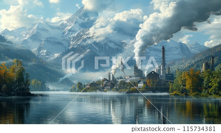 smoking factory pollution of nature 115734381