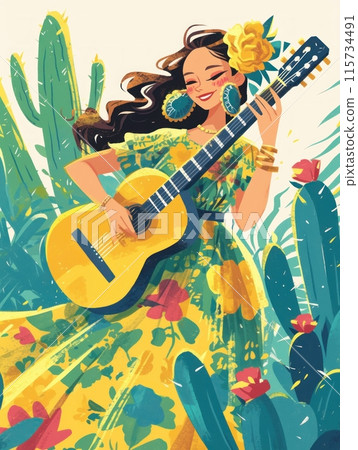 Mexican woman plays the guitar 115734491