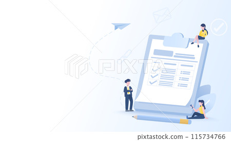 Tax payment concept. Business people calculating vat income, tax to fill form for government refund. Income form, filling and submit to government. Flat vector design illustration. 115734766