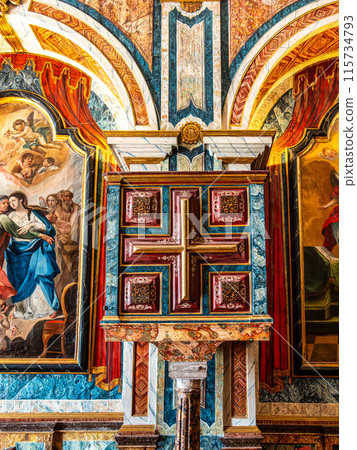 Interior of the Chapel of Saint Sebastian, Ermida de Sao Sebastiao at Tavira, Algarve, Portugal. 115734793