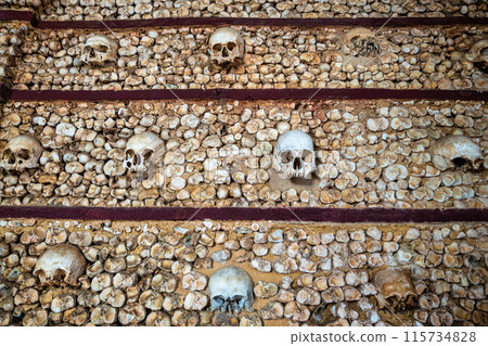 Portuguese chapel Capela Dos Ossos, Bones chapel next to Igreja do Carmo in Faro at Algarve in Portugal 115734828