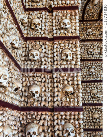 Portuguese chapel Capela Dos Ossos, Bones chapel next to Igreja do Carmo in Faro at Algarve in Portugal 115734830