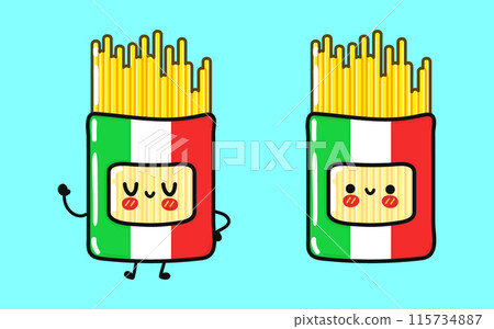 Pack Spaghetti character. Vector hand drawn cartoon kawaii character illustration icon. Isolated on blue background. Spaghetti character concept 115734887