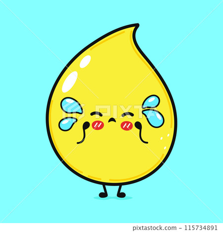 Crying Drop of urine character. Vector hand drawn cartoon kawaii character illustration icon. Isolated on blue background. Sad Drop of urine character concept Crying Drop of urine character. Vector hand drawn cartoon kawaii character illustration icon. Isolated on blue background. Sad Drop of urine character concept 115734891