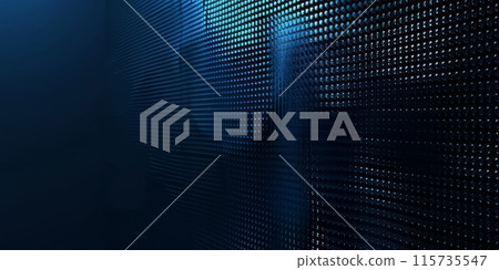 Dark abstract background with subtle textures and blue dots creating a sense of depth and a futuristic atmosphere. 115735547